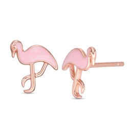 Child's Enamel Pink Flamingo in Sterling Silver with 14K Rose Gold Plate