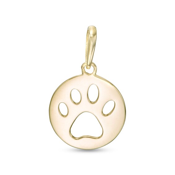 Child's Paw Print Cutout Necklace Charm in 10K Gold