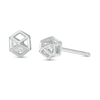 Child's Cubic Zirconia Geometric Cage Stud Earrings in Sterling Silver
