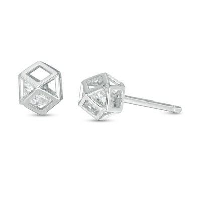 Child's Cubic Zirconia Geometric Cage Stud Earrings in Sterling Silver