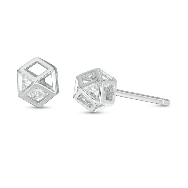 Child's Cubic Zirconia Geometric Cage Stud Earrings in Sterling Silver