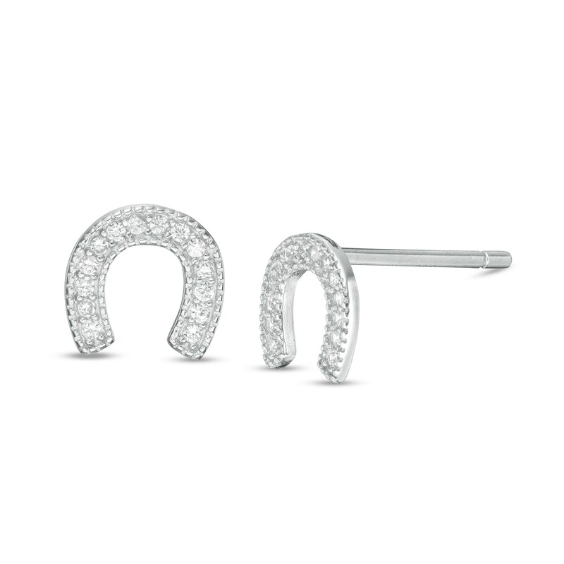 Child's Cubic Zirconia Horseshoe Stud Earrings in Sterling Silver