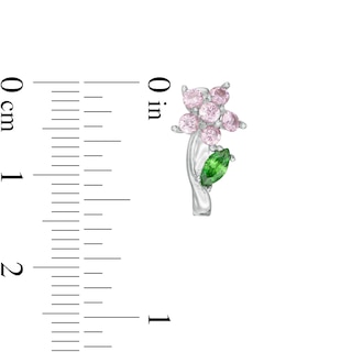 Child's Round Pink and Marquise Green Cubic Zirconia Flower Stud Earrings in Solid Sterling Silver
