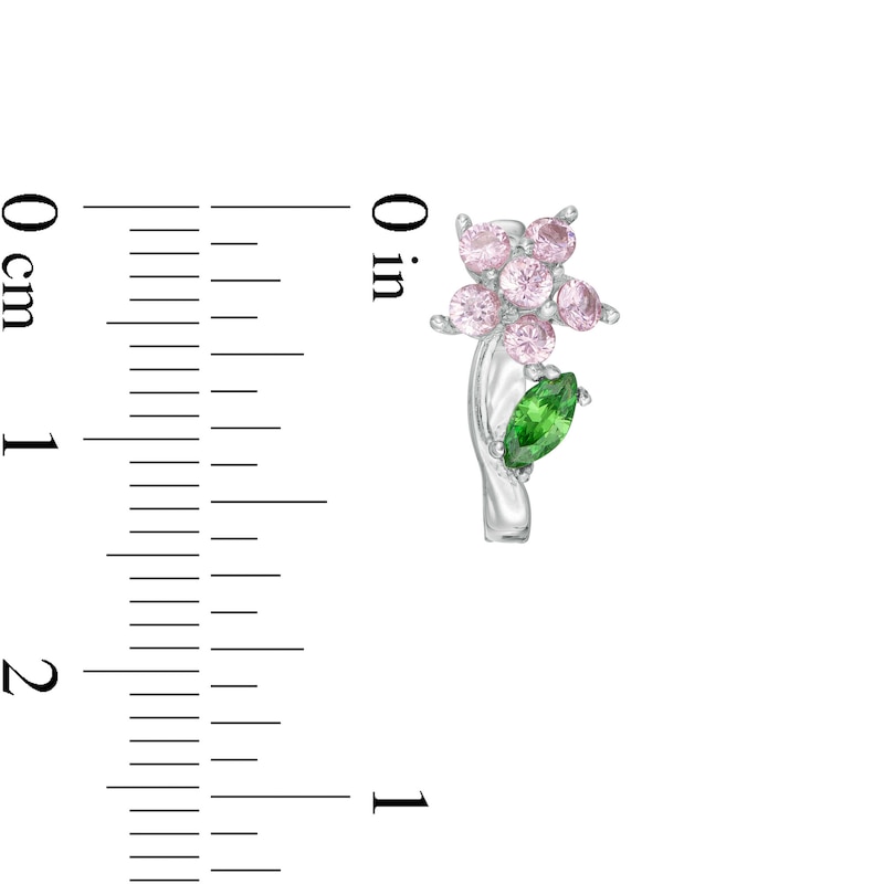 Main Image 2 of Child's Round Pink and Marquise Green Cubic Zirconia Flower Stud Earrings in Solid Sterling Silver