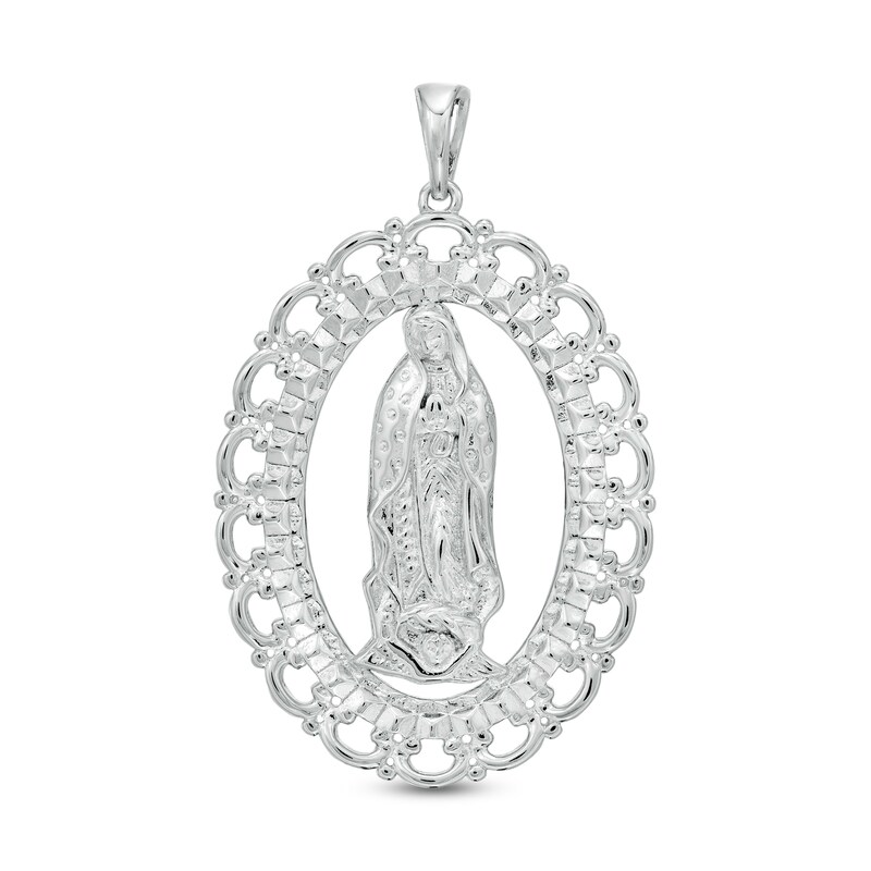 Virgin Mary Oval Frame Vintage-Style Necklace Charm in Sterling Silver