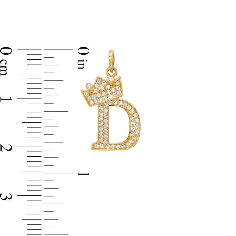 Cubic Zirconia "D" Initial with Tilted Crown Necklace Charm in 10K Solid Gold