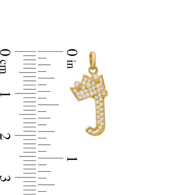 Cubic Zirconia "J" Initial with Tilted Crown Necklace Charm in 10K Solid Gold