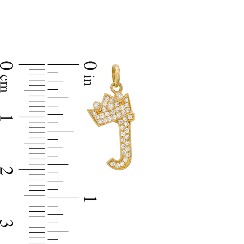 Cubic Zirconia "J" Initial with Tilted Crown Necklace Charm in 10K Solid Gold
