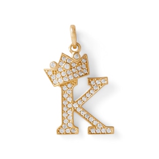 Cubic Zirconia "K" Initial with Tilted Crown Necklace Charm in 10K Solid Gold