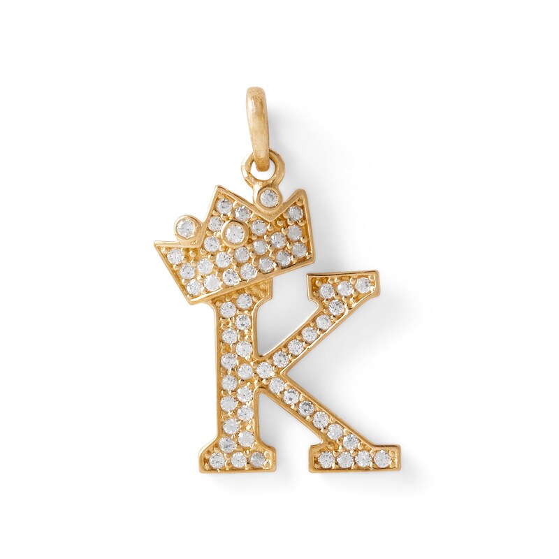 Main Image 1 of Cubic Zirconia "K" Initial with Tilted Crown Necklace Charm in 10K Solid Gold