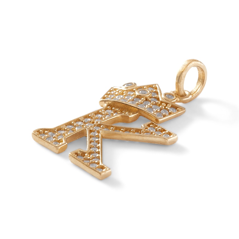 Main Image 2 of Cubic Zirconia "K" Initial with Tilted Crown Necklace Charm in 10K Solid Gold