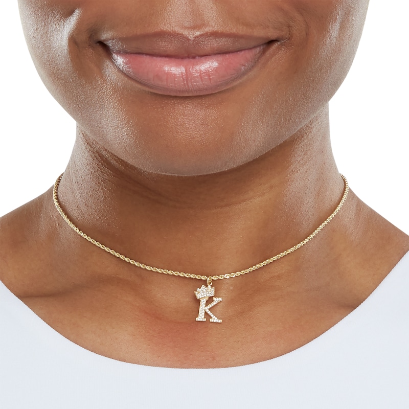 Main Image 3 of Cubic Zirconia "K" Initial with Tilted Crown Necklace Charm in 10K Solid Gold