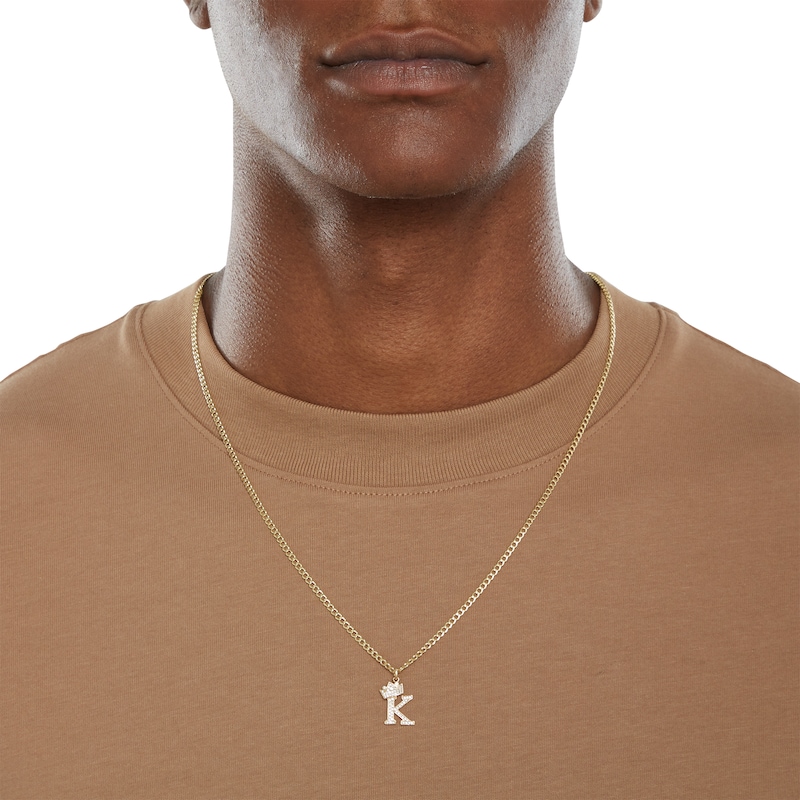 Main Image 4 of Cubic Zirconia "K" Initial with Tilted Crown Necklace Charm in 10K Solid Gold