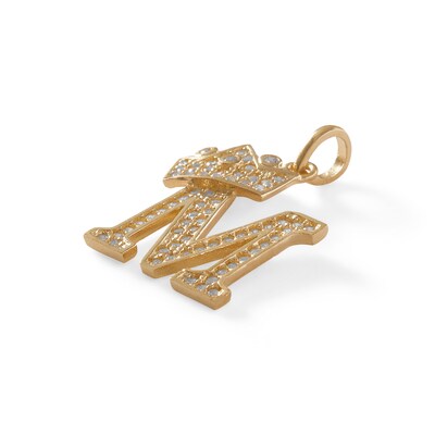 Cubic Zirconia "M" Initial with Tilted Crown Necklace Charm in 10K Solid Gold