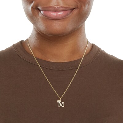 Cubic Zirconia "M" Initial with Tilted Crown Necklace Charm in 10K Solid Gold