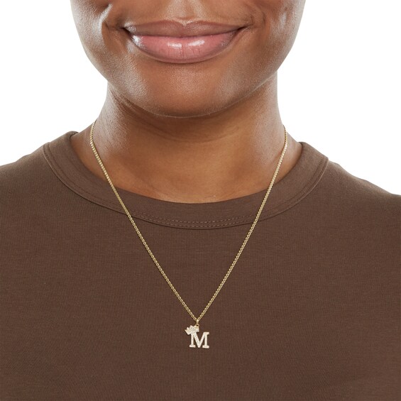 Cubic Zirconia "M" Initial with Tilted Crown Necklace Charm in 10K Solid Gold