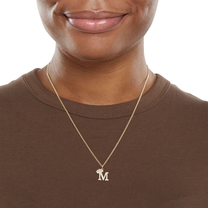 Cubic Zirconia M Initial with Tilted Crown Necklace Charm in 10K