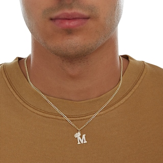 Cubic Zirconia "M" Initial with Tilted Crown Necklace Charm in 10K Solid Gold