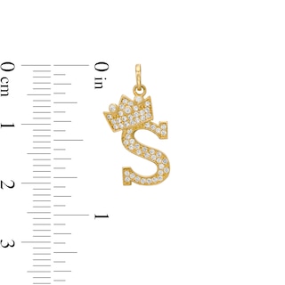 Cubic Zirconia "S" Initial with Tilted Crown Necklace Charm in 10K Solid Gold