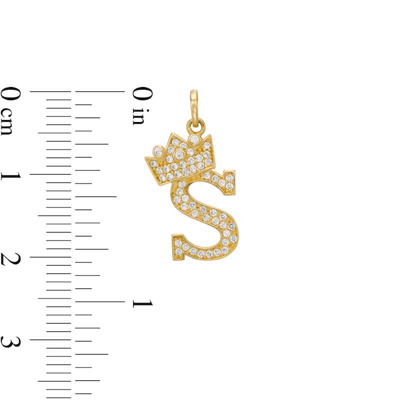 Cubic Zirconia "S" Initial with Tilted Crown Necklace Charm in 10K Solid Gold