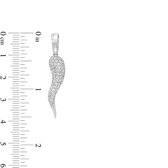 Cubic Zirconia Italian Horn Necklace Charm in Sterling Silver