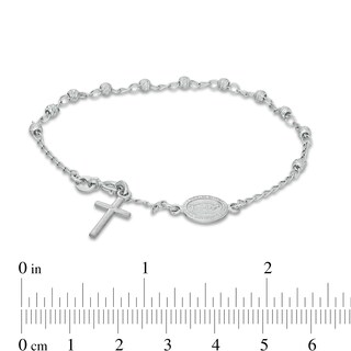 Diamond-Cut Sideways Virgin Mary Medallion and Cross Bead Station Bracelet in Sterling Silver