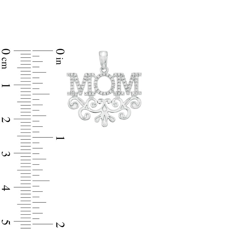Main Image 2 of Cubic Zirconia &quot;MOM&quot; Filigree Swirl Necklace Charm in Sterling Silver