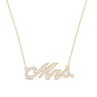 Cubic Zirconia Cursive "Mrs." Necklace in 10K Gold