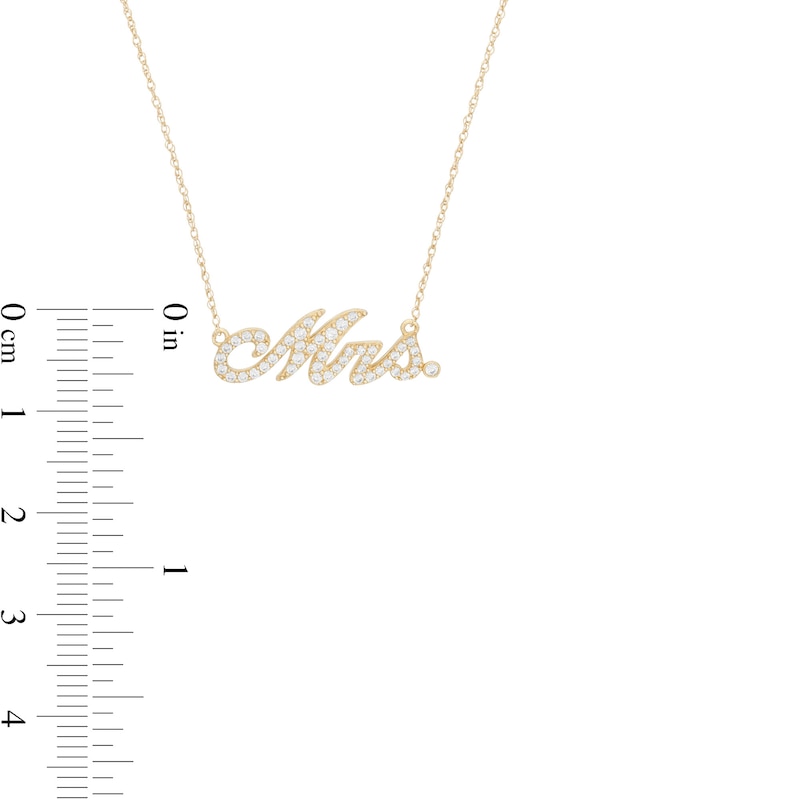 Cubic Zirconia Cursive "Mrs." Necklace in 10K Gold
