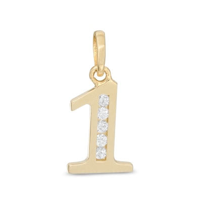 Cubic Zirconia Number "1" Necklace Charm in 10K Gold