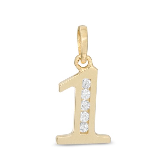 Cubic Zirconia Number "1" Necklace Charm in 10K Gold
