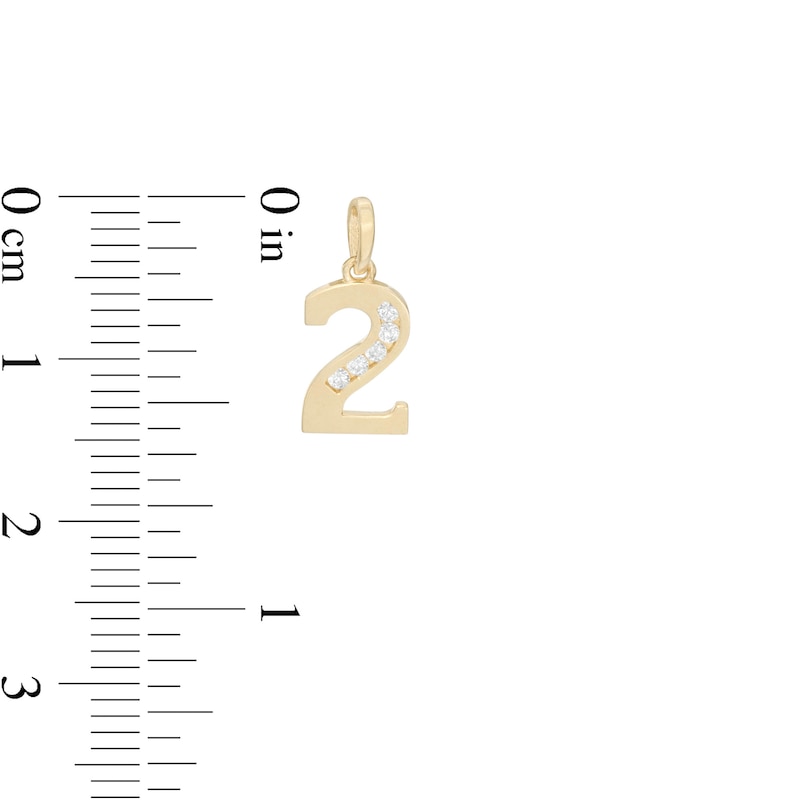Main Image 2 of Cubic Zirconia Number "2" Necklace Charm in 10K Gold