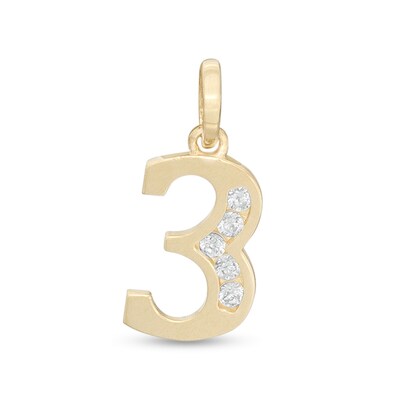 Cubic Zirconia Number "3" Necklace Charm in 10K Gold