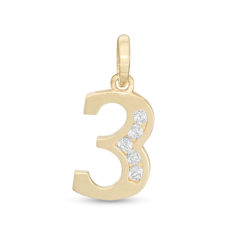 Cubic Zirconia Number "3" Necklace Charm in 10K Gold