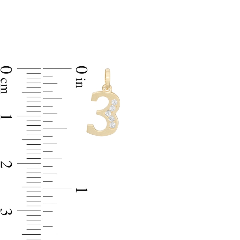 Main Image 2 of Cubic Zirconia Number "3" Necklace Charm in 10K Gold