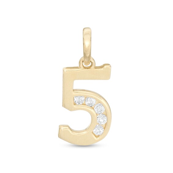 Cubic Zirconia Number "5" Necklace Charm in 10K Gold