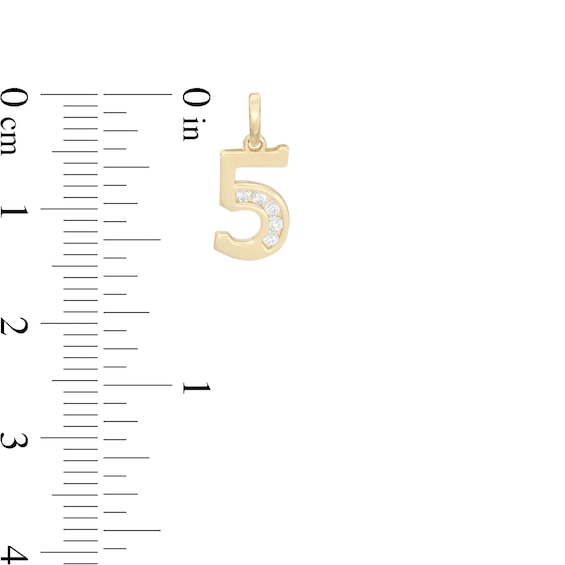 Cubic Zirconia Number "5" Necklace Charm in 10K Gold