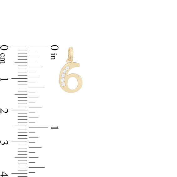 Cubic Zirconia Number "6" Necklace Charm in 10K Gold