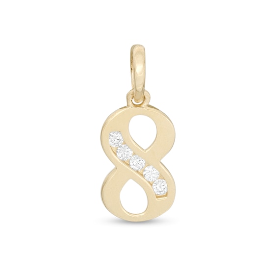 Cubic Zirconia Number "8" Necklace Charm in 10K Gold