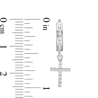Solid Sterling Silver CZ Cross Dangle Huggies