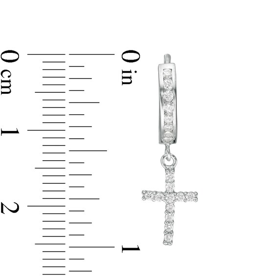Solid Sterling Silver CZ Cross Dangle Huggies