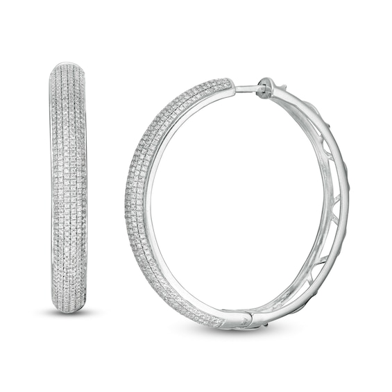 33mm Cubic Zirconia Multi-Row Dome Hoop Earrings in Sterling Silver