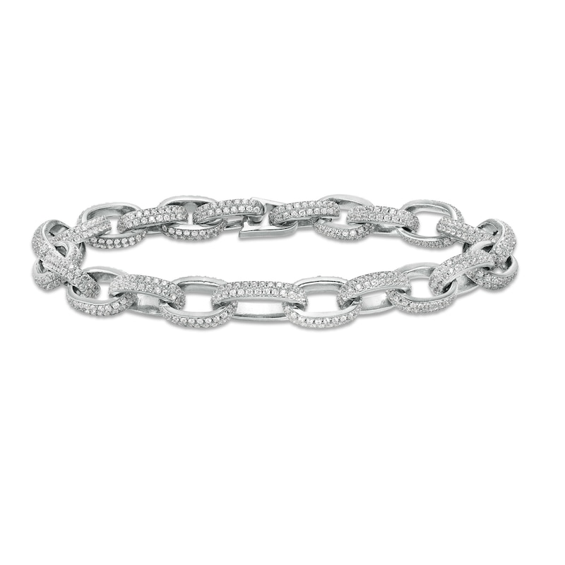 Cubic Zirconia Double Row Oval Cable Chain Bracelet in Sterling Silver - 7.5"