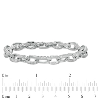 Cubic Zirconia Double Row Oval Cable Chain Bracelet in Sterling Silver - 7.5"
