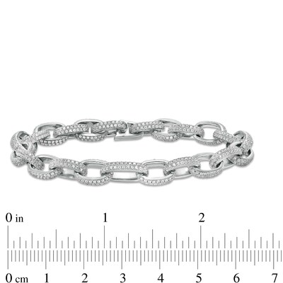 Cubic Zirconia Double Row Oval Cable Chain Bracelet in Sterling Silver - 7.5"