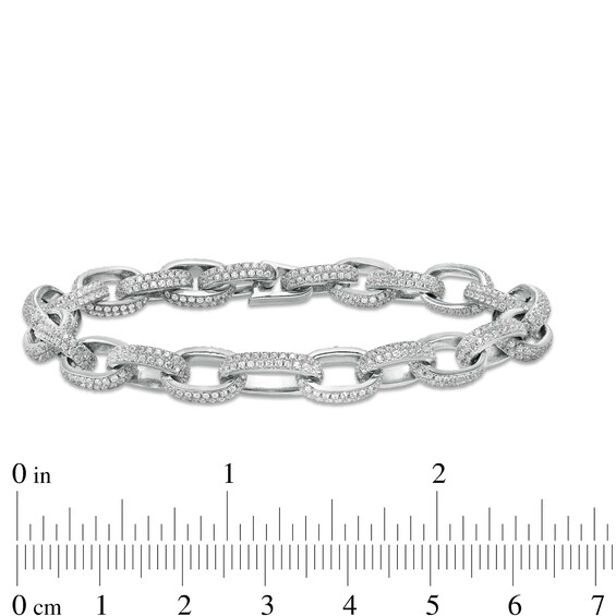 Cubic Zirconia Double Row Oval Cable Chain Bracelet in Sterling Silver - 7.5"