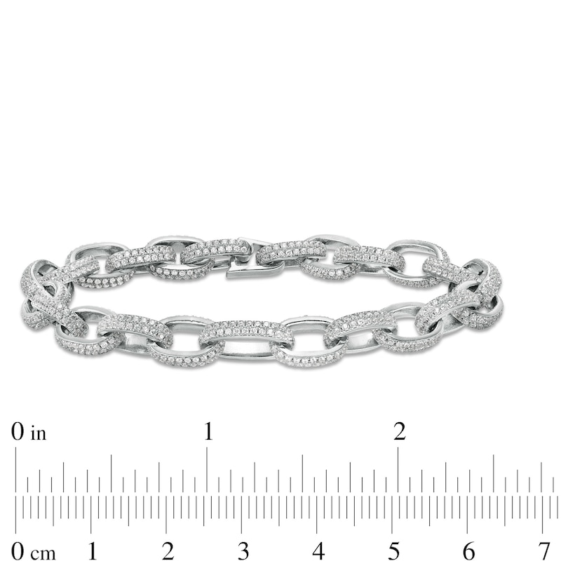 Cubic Zirconia Double Row Oval Cable Chain Bracelet in Sterling Silver - 7.5"