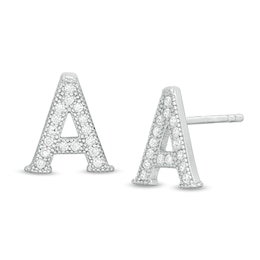 Cubic Zirconia &quot;A&quot; Initial Vintage-Style Stud Earrings in Solid Sterling Silver