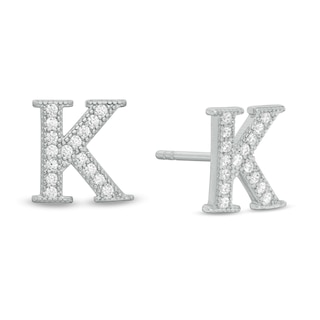 Solid Sterling Silver CZ Vintage-Style "K" Initial Studs