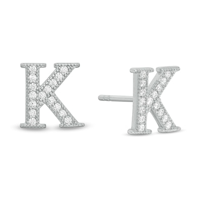 Solid Sterling Silver CZ Vintage-Style "K" Initial Studs